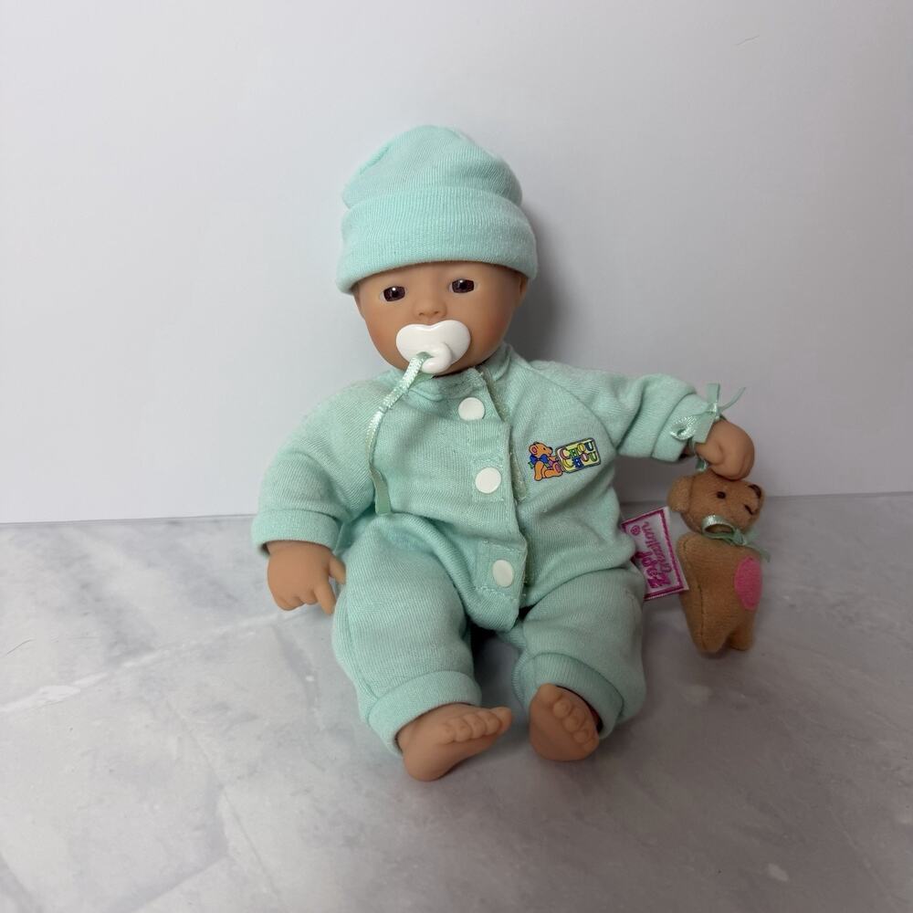 VTG Zapf Creations Mini Chou Chou Baby Doll 8" Brown Eyes Soft Body Teal